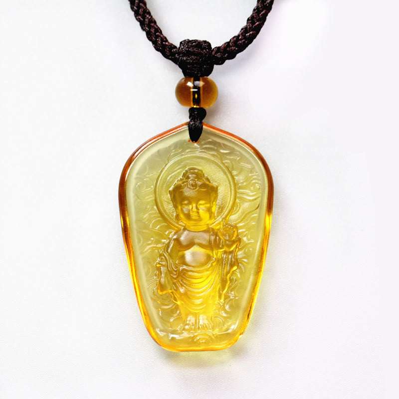 Fortune Jewel Tibetan Buddha Liuli Crystal Serenity Necklace Pendant Fortune Jewel