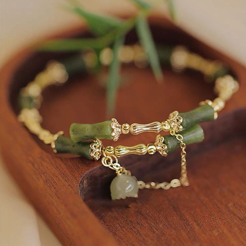 Fortune Jewel Bamboo Jade Pattern Luck Bracelet Bangle