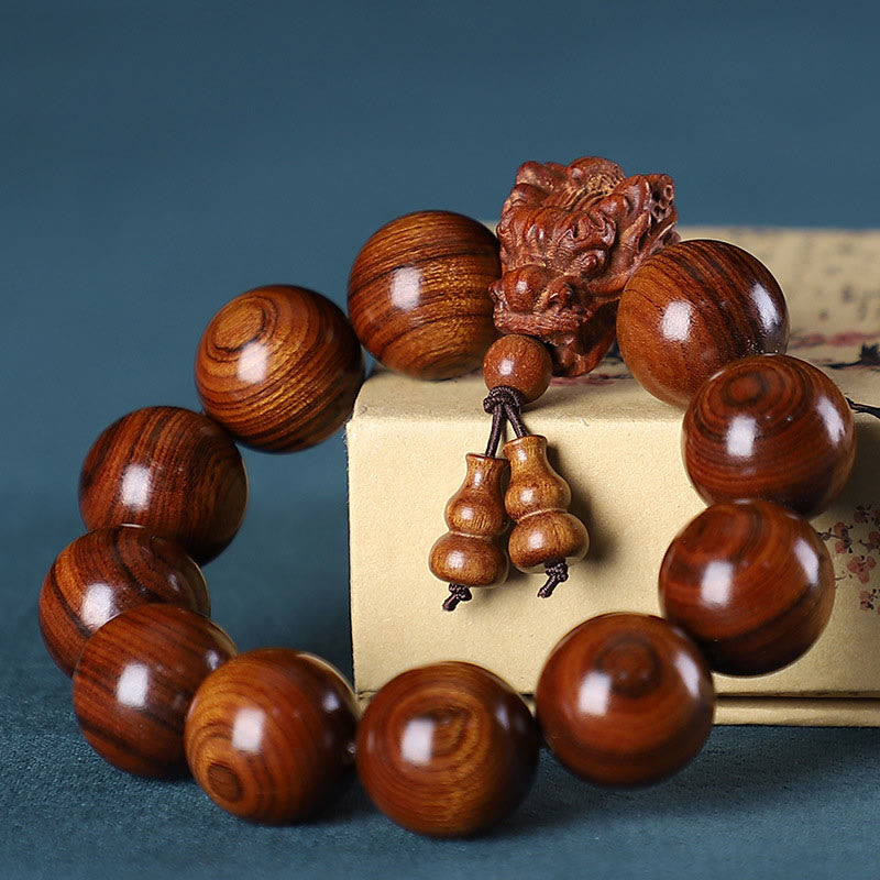 Fortune Jewel Rosewood Green Sandalwood Small Leaf Red Sandalwood Dragon Carved Protection Bracelet