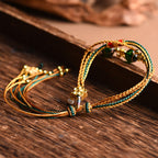 Fortune Jewel Tibetan Handmade Rope Liuli Glass Bead Braided Multilayered Healing Bracelet