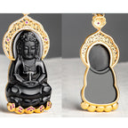 Fortune Jewel Natural Black Jade Kwan Yin Avalokitesvara Wealth Titanium Steel Chain Necklace Pendant Fortune Jewel