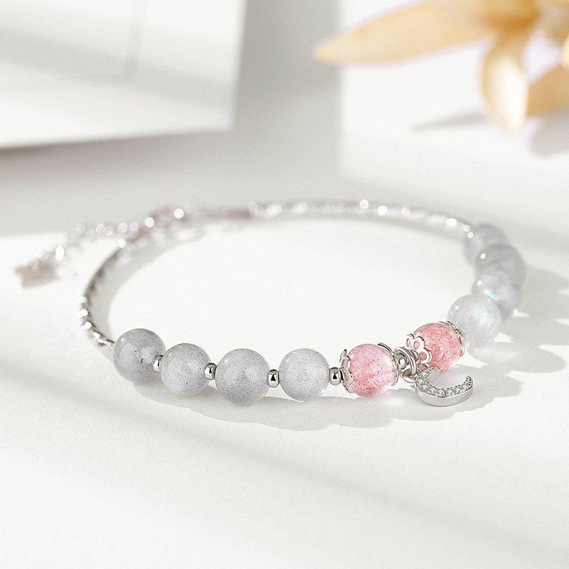 Fortune Jewel Strawberry Quartz Moonstone Luck Moon Charm Bracelet