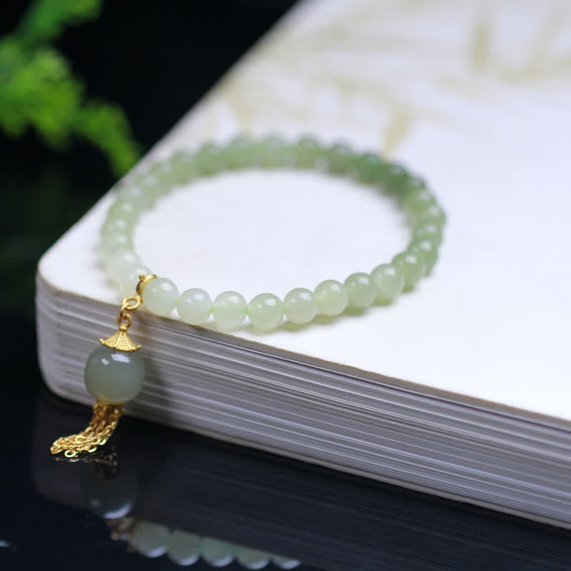 Fortune Jewel 925 Sterling Silver Hetian Jade Beaded Wealth Charm Bracelet