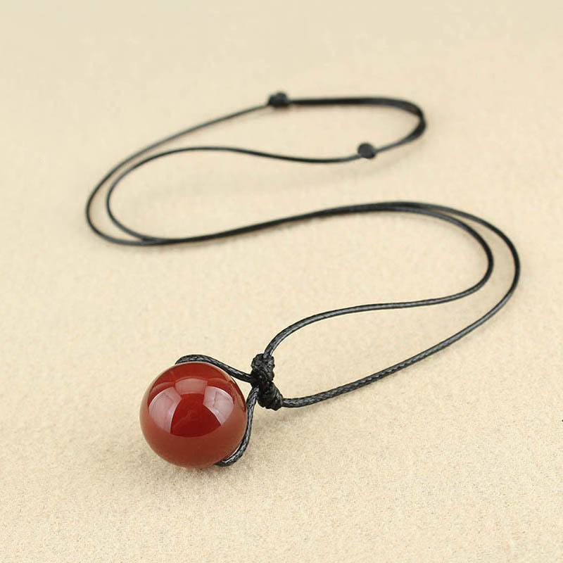 Fortune Jewel Red Agate Bead Confidence Leather Rope Necklace Pendant