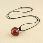 Fortune Jewel Red Agate Bead Confidence Leather Rope Necklace Pendant