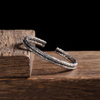 Fortune Jewel Flower Dragon Pattern Engraved Balance Cuff Bracelet Bangle