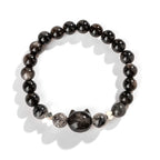 Fortune Jewel Natural Silver Sheen Obsidian Cute Cat Head Protection Bracelet