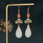 Fortune Jewel FengShui White Jade Luck Drop Earrings