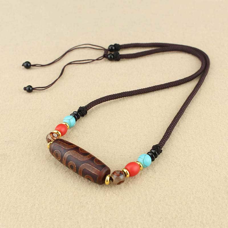 Fortune Jewel Tibetan Nine-Eye Dzi Bead Three-eyed Dzi Bead Protection String Necklaces Pendant