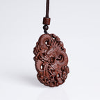 Fortune Jewel Lightning Struck Jujube Wood Double Dragon Relief Ward Off Evil Spirits Necklace Pendant