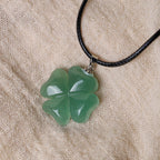 Fortune Jewel 925 Sterling Silver Green Aventurine Four Leaf Clover Luck Leather Rope Necklace Pendant