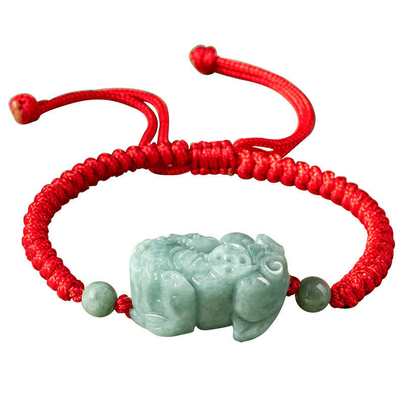 Fortune Jewel Handmade Natural Jade PiXiu Protection King Kong Knot Braided String Bracelet