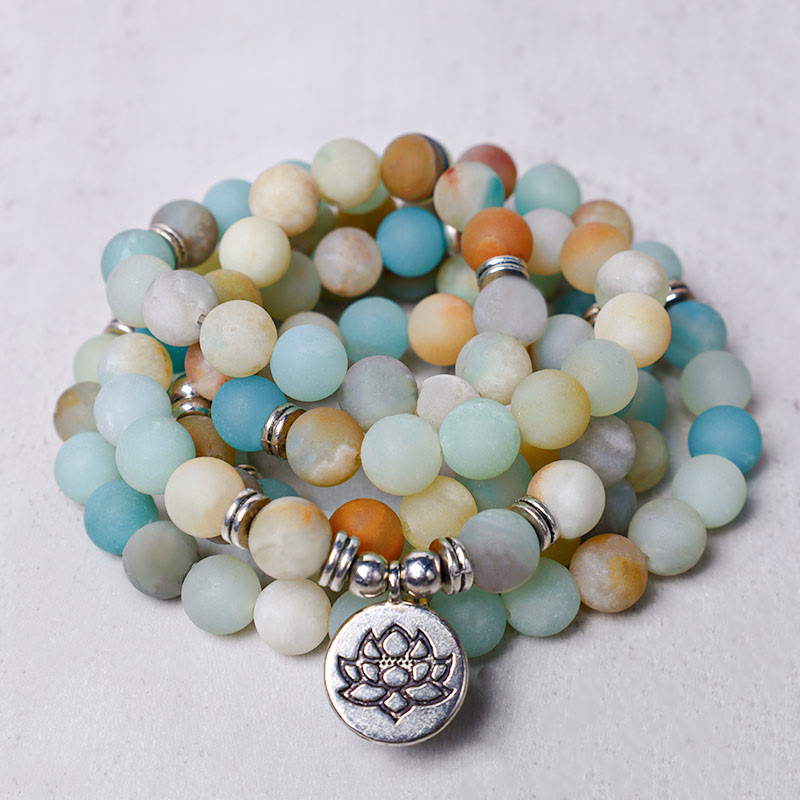 Fortune Jewel Tibetan Amazonite Stone Blessing Lotus Mala