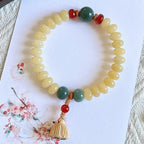 Cream-Toned White Jade Bodhi Bracelet with Boxwood Lotus Pod – Available in Single, Double Wrap, or 108 Mala