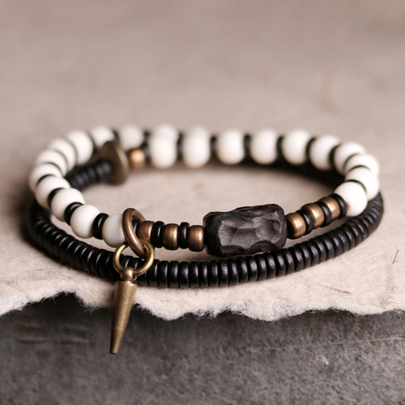 Fortune Jewel Bone Beads Ebony Wood Copper Strength Couple Bracelet