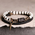 Fortune Jewel Bone Beads Ebony Wood Copper Strength Couple Bracelet