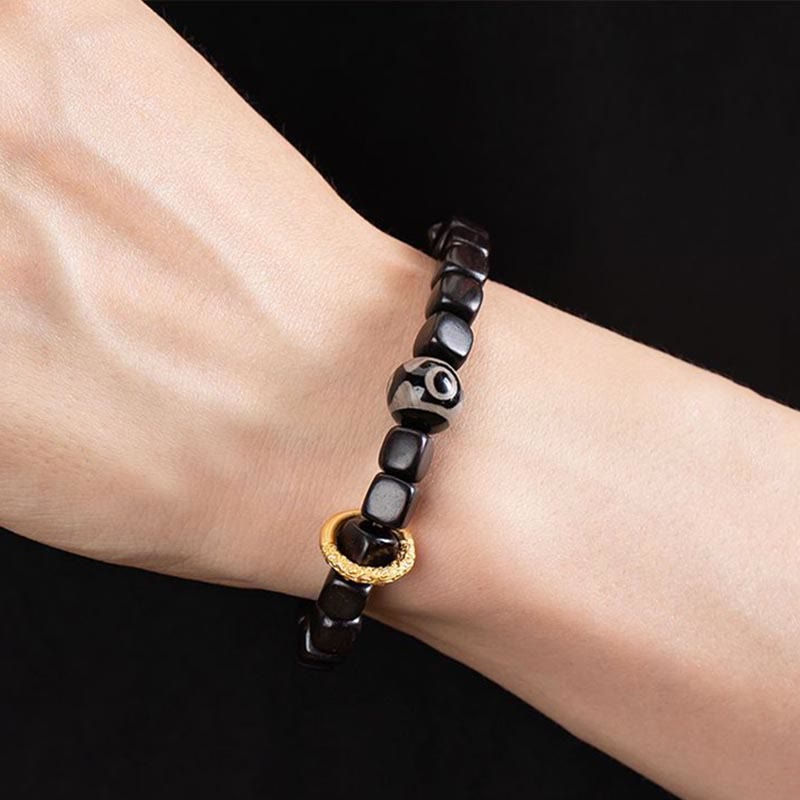Fortune Jewel Tibetan Ebony Wood Dzi Bead Balance Calm Bracelet