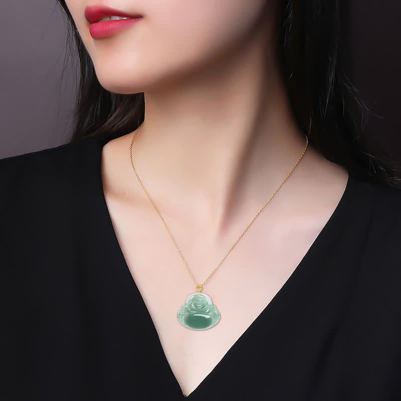 Fortune Jewel Laughing Buddha Natural Jade Prosperity Abundance Necklace Pendant Fortune Jewel