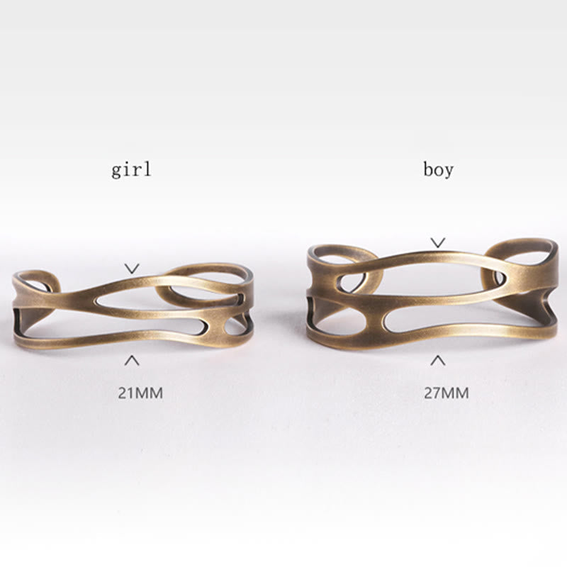 Fortune Jewel Vintage Curved Copper Brass Wealth Adjustable Cuff Bracelet Bangle