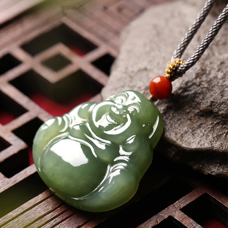Fortune Jewel Laughing Buddha Hetian Jade Abundance Necklace String Pendant Fortune Jewel