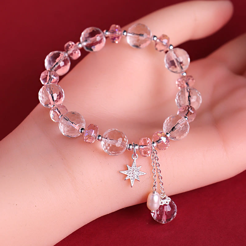 Fortune Jewel White Crystal Pink Crystal Protection Star Charm Bracelet