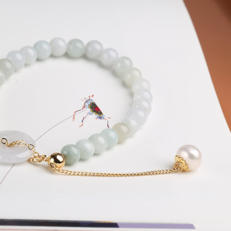 Fortune Jewel Natural Jade Pearl Peace Buckle Prosperity Luck Bracelet
