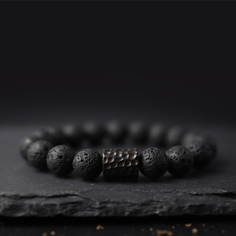 Fortune Jewel Lava Rock Ebony Wood Tiger Eye Healing Bracelet