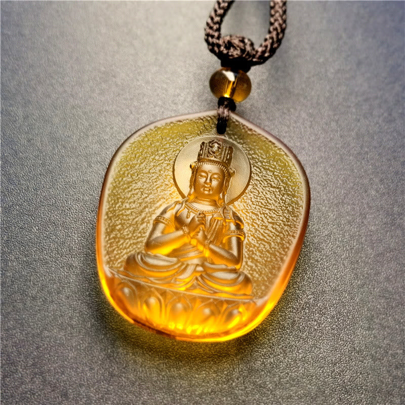 Fortune Jewel Chinese Zodiac Natal Buddha Blessing Liuli Crystal Compassion Necklace Pendant Fortune Jewel