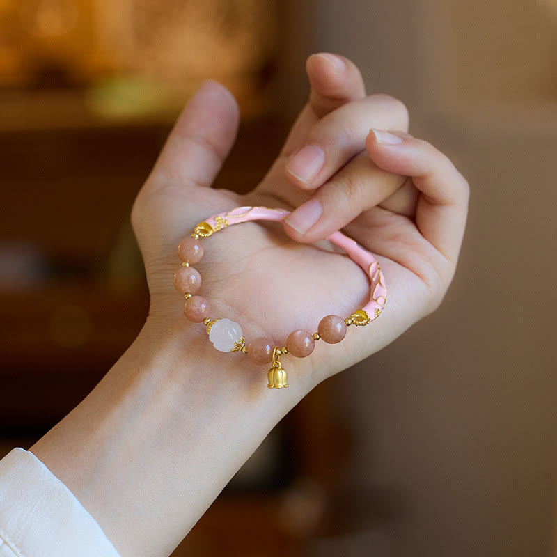 Fortune Jewel Sun Stone Golden Silk Jade Lily of the Valley Charm Positive Bracelet Bangle