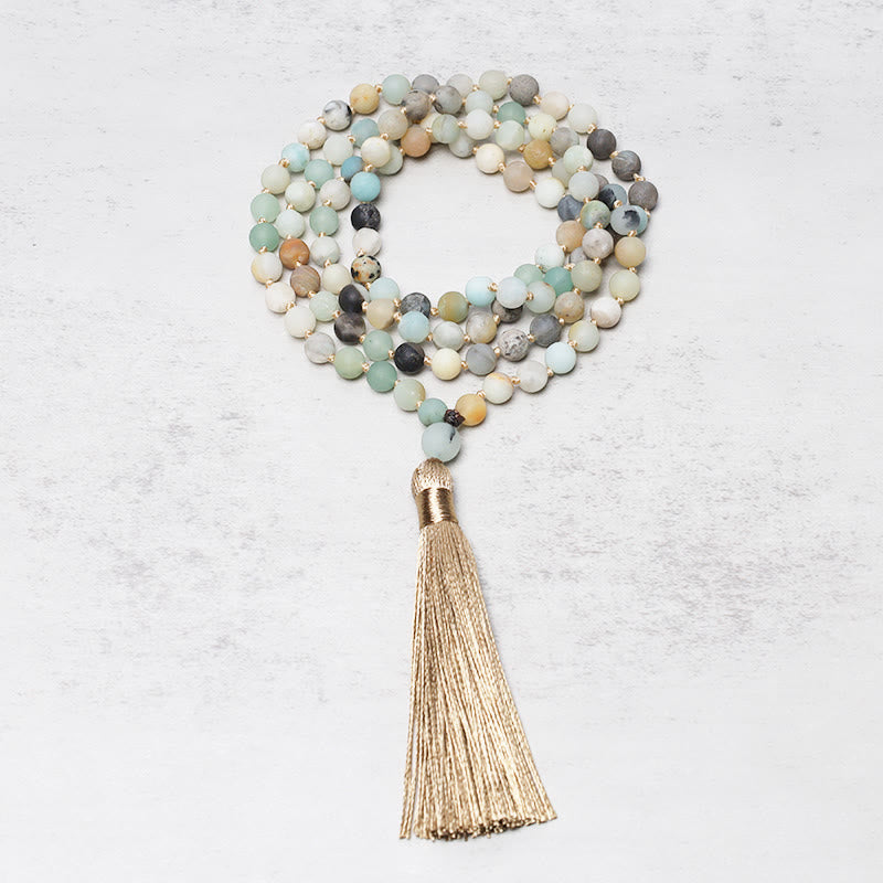 Fortune Jewel 108 Amazonite Beads Tassel Mala Bracelet