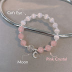 Fortune Jewel Natural Cat's Eye Pink Crystal Moon Love Charm Bracelet