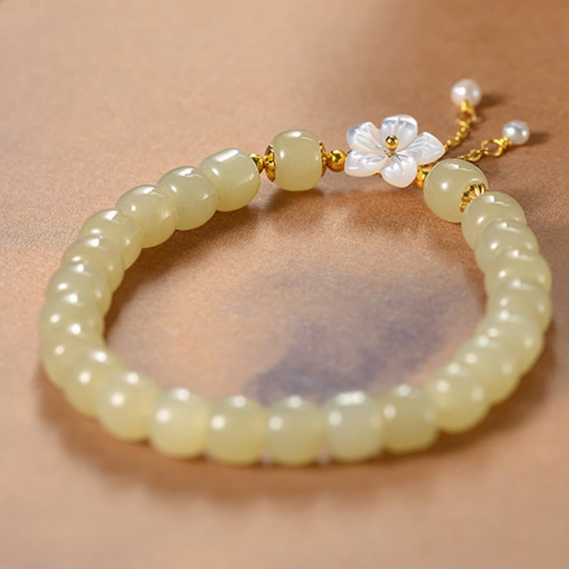 Fortune Jewel 925 Sterling Silver Natural Hetian Jade Luck Flower Bracelet