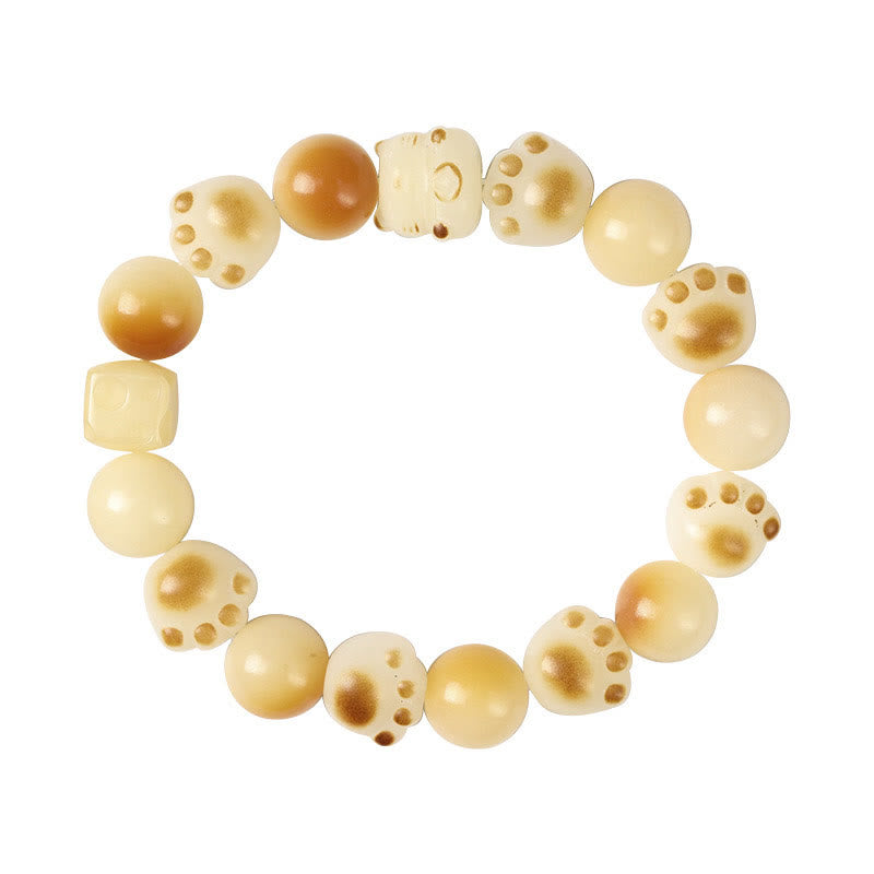 Fortune Jewel Natural Bodhi Seed Sandalwood Lucky Cute Cat Head Paw Claw Peace Bracelet