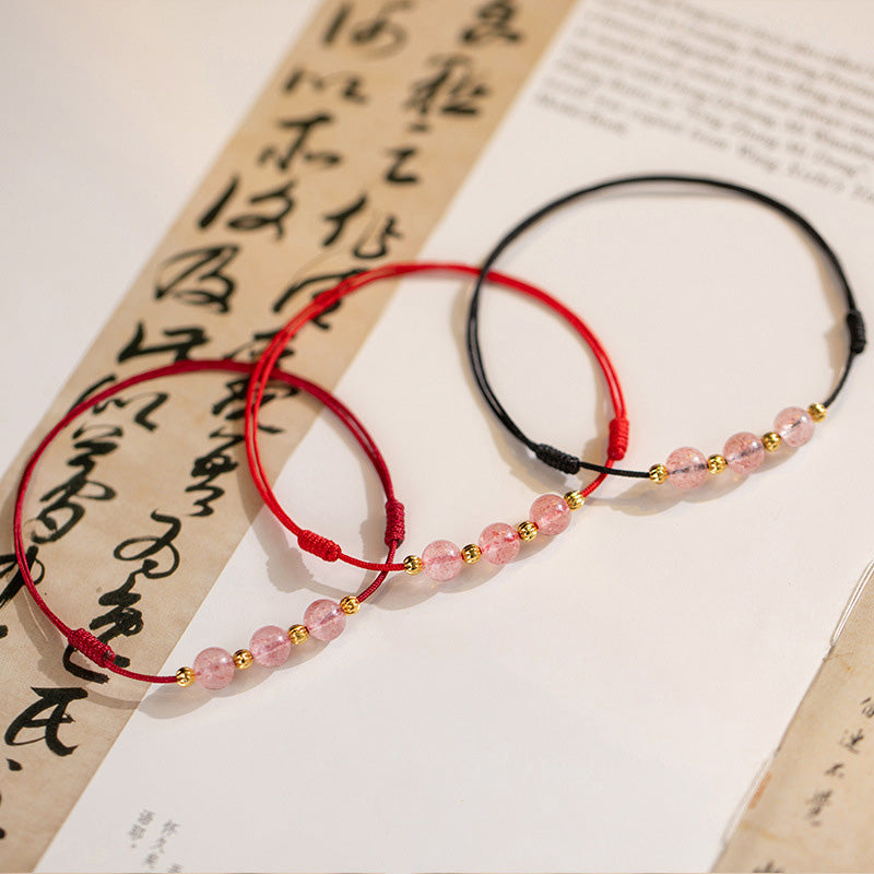 Fortune Jewel Strawberry Crystal Beads Luck Red String Anklet