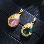 Fortune Jewel Pink Crystal Green Chalcedony Peacock Copper Soothing Love Necklace Pendant