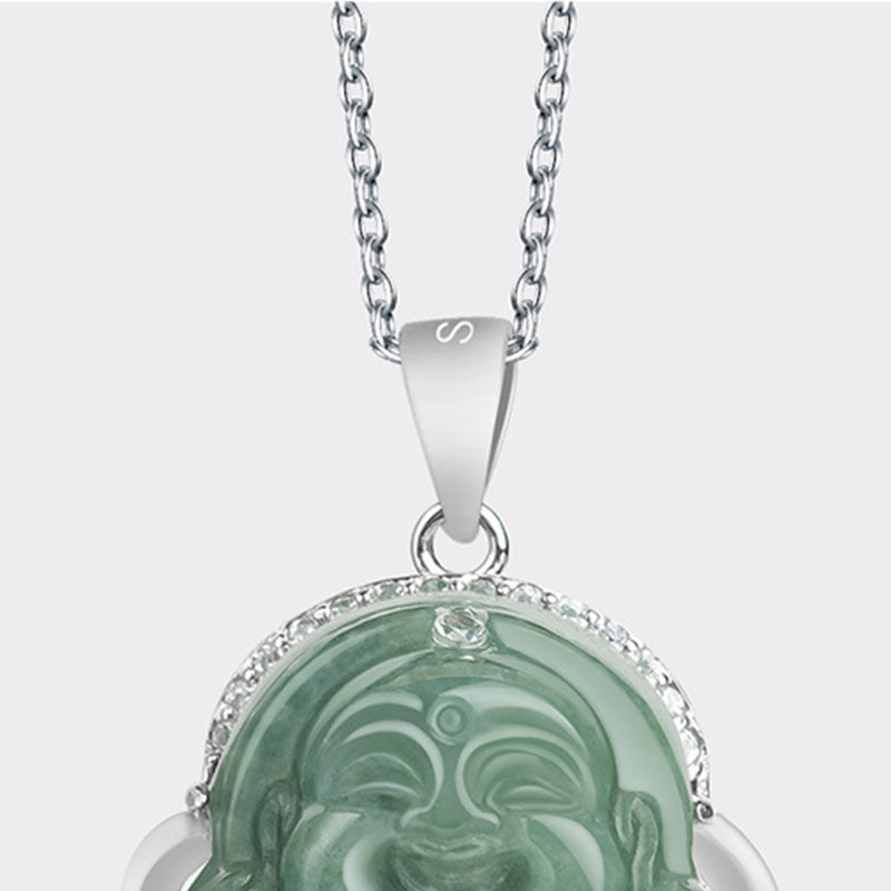 Fortune Jewel Laughing Buddha Jade Abundance Necklace Titanium Steel Chain Pendant Fortune Jewel