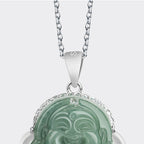 Fortune Jewel Laughing Buddha Jade Abundance Necklace Titanium Steel Chain Pendant Fortune Jewel