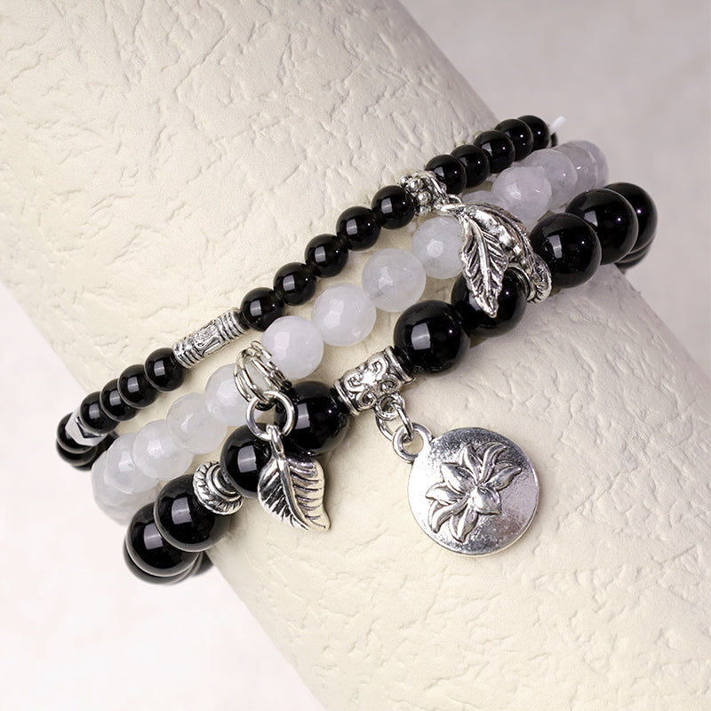 Fortune Jewel 3PCS Natural Quartz Crystal Beaded Healing Energy Lotus Bracelet