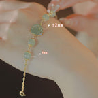 Fortune Jewel 14K Gold Plated Hetian Jade Rose Flower Luck Chain Bracelet