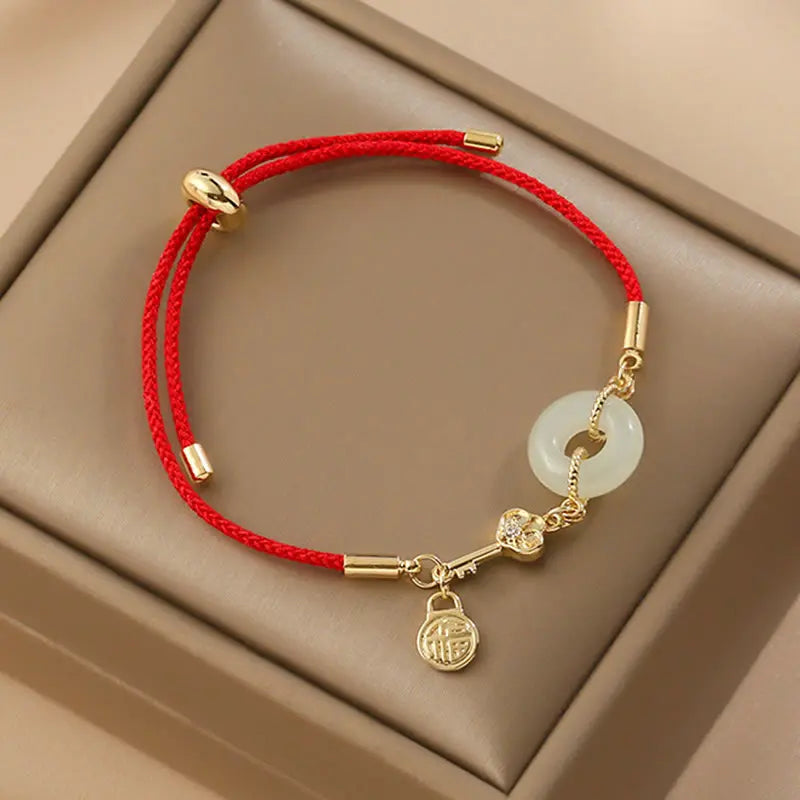 Fortune Jewel "Wishing You Peace and Protection" Jade Red Rope Bracelet Includes Gift Message Card Fortune Jewel