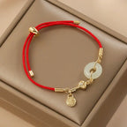 Fortune Jewel "Wishing You Peace and Protection" Jade Red Rope Bracelet Includes Gift Message Card Fortune Jewel