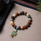 Fortune Jewel Natural Multicolored Gradient Bodhi Seed Liuli Glass Charm Peace Bracelet