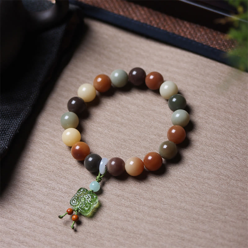 Fortune Jewel Natural Multicolored Gradient Bodhi Seed Liuli Glass Charm Peace Bracelet