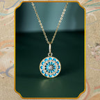 Fortune Jewel 925 Sterling Silver Round Turquoise Zircon Protection Strength Necklace Pendant - Fortune Jewel