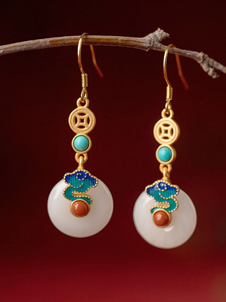 Fortune Jewel Jade Copper Coins Auspicious Clouds Prosperity Necklace Pendant Bracelet Ring Earrings
