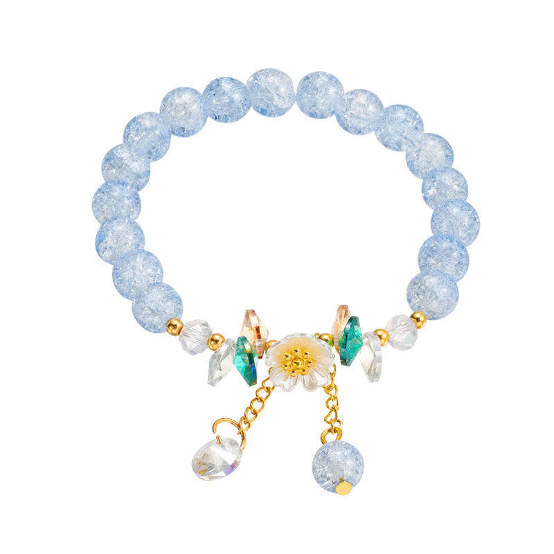 Fortune Jewel Simple Design Flower Charm Glass Bead Bracelet