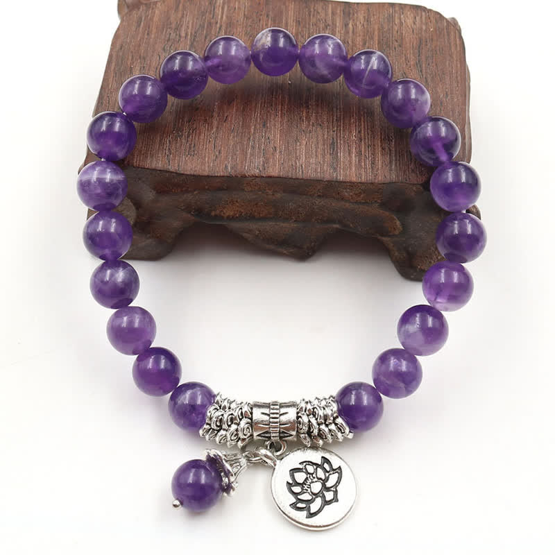 Fortune Jewel Amethyst Crystal Lotus Healing Balance Bracelet