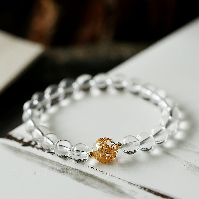 Fortune Jewel Natural Black Obsidian White Crystal Black Onyx Dragon Strength Bracelet