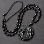 Fortune Jewel Natural Black Obsidian Peace Buckle Pixiu Purification Necklace Pendant