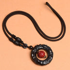 Fortune Jewel FengShui Natural Rainbow Obsidian PiXiu Cinnabar Healing Necklace Pendant